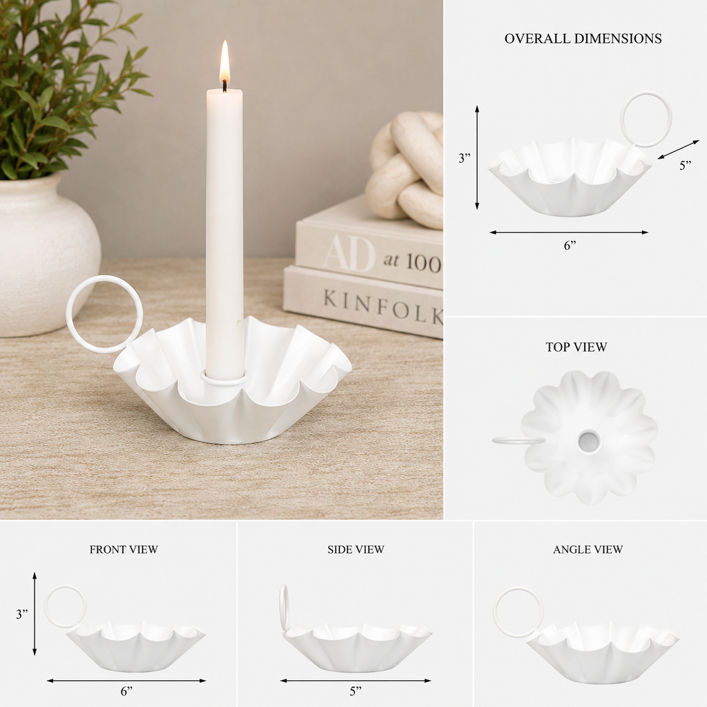 6" Iron Sampat Candle Holder - White