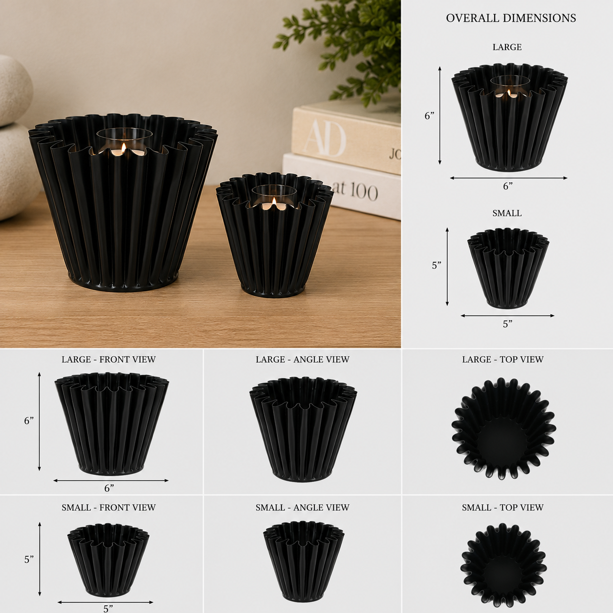 Curved Iron Votive Holders - Black (Set of 2)