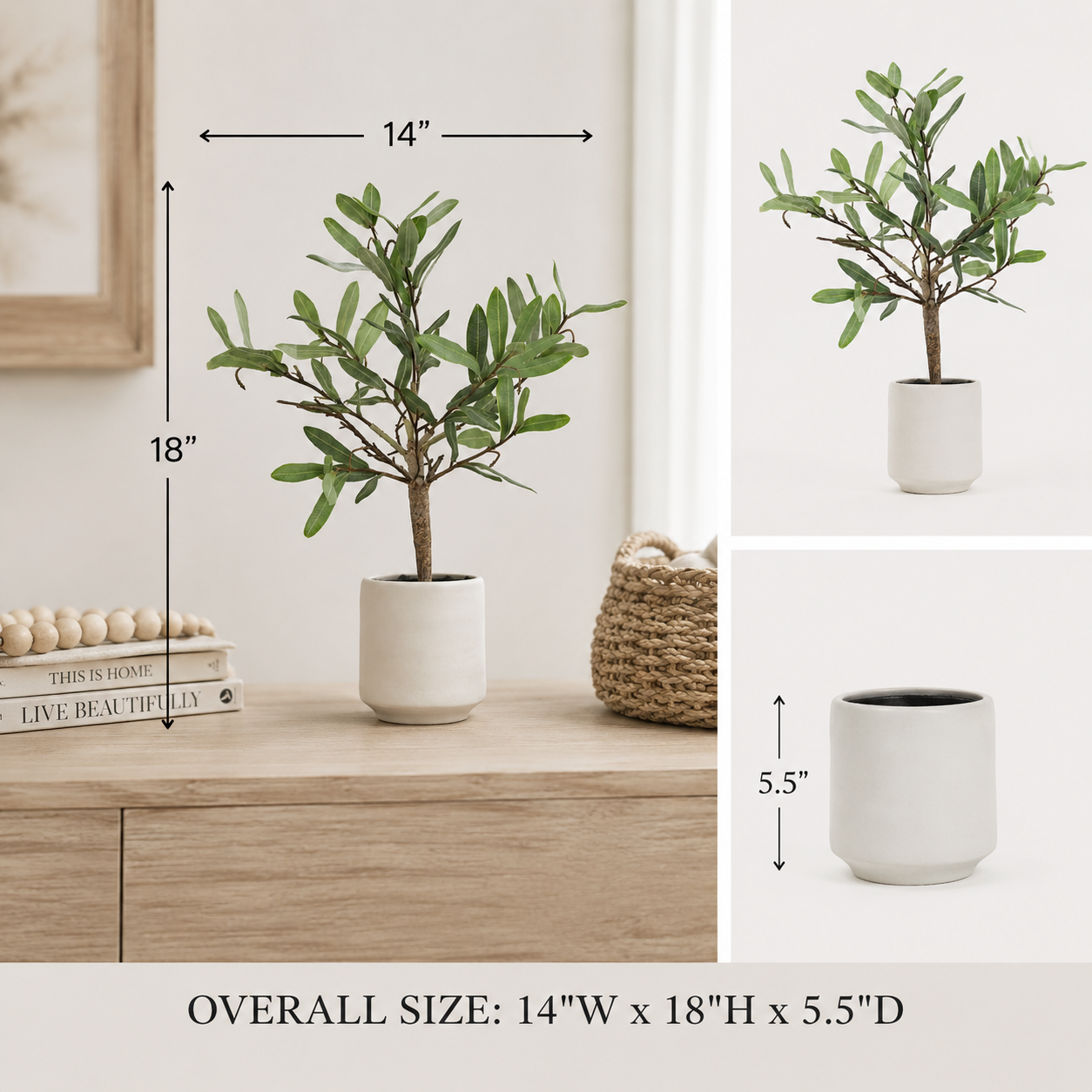 Eighteen-inch faux olive tree in a decorative pot