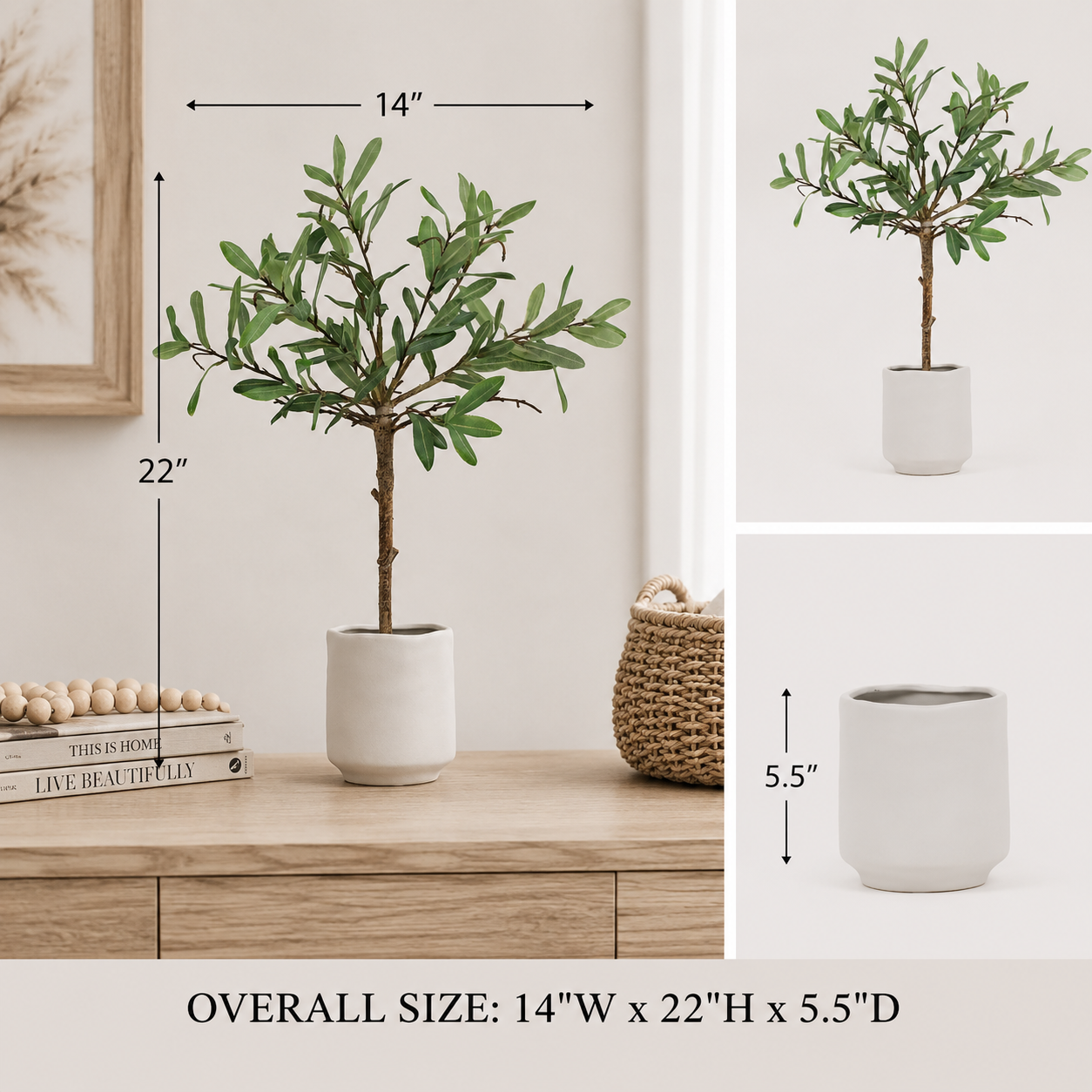 Twenty-two-inch faux olive tree in a decorative pot