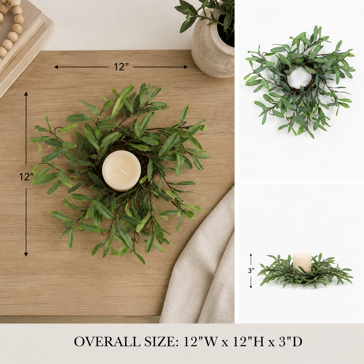 12" Olive Candle Wreath - Green | Ollie Olive Collection