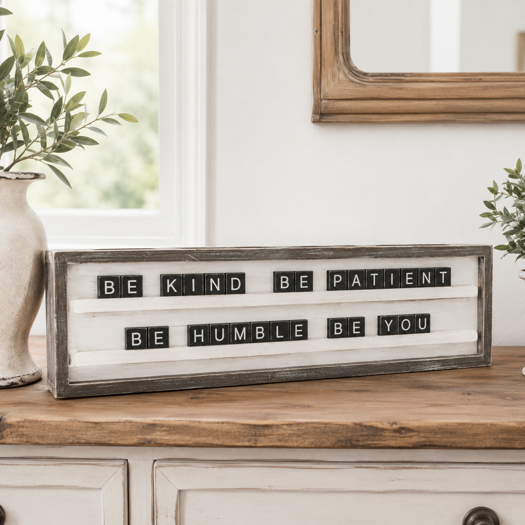 30" x 8" Wood Framed Letterboard Sign - White