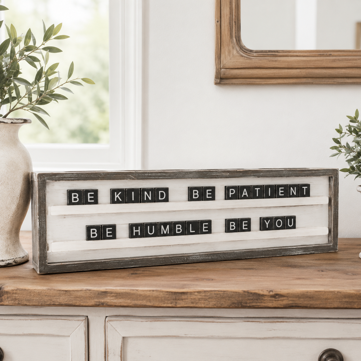 30" x 8" Wood Framed Letterboard Sign - White