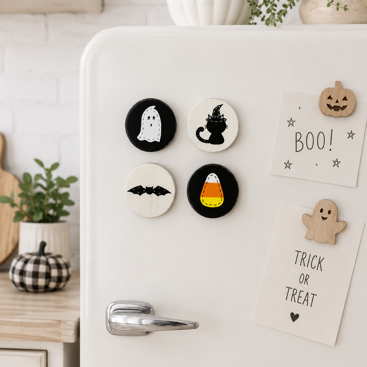 2.5" Wood Magnet Set of 4 - Ghost, Cat, Candy Corn and Bat | Multicolor
