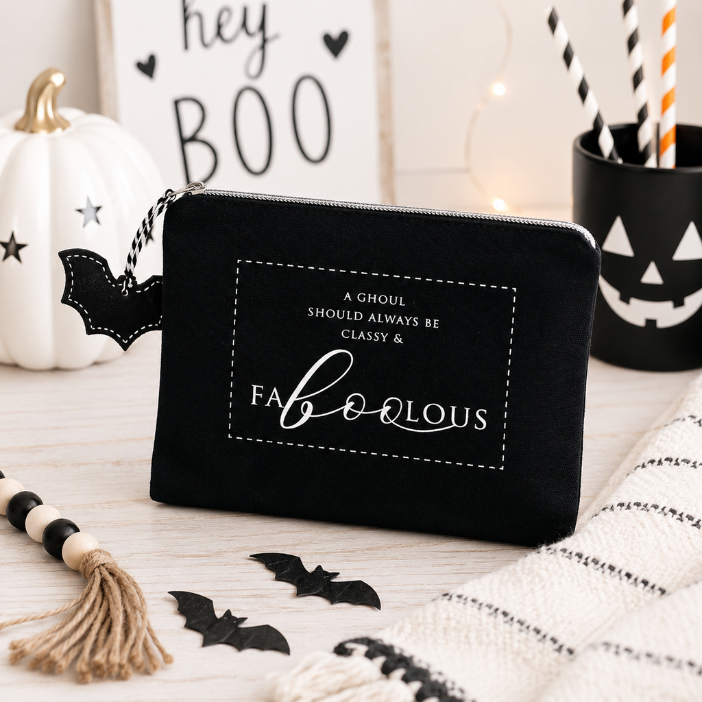 8.5" x 6" Canvas Clutch - Faboolous | Black and White