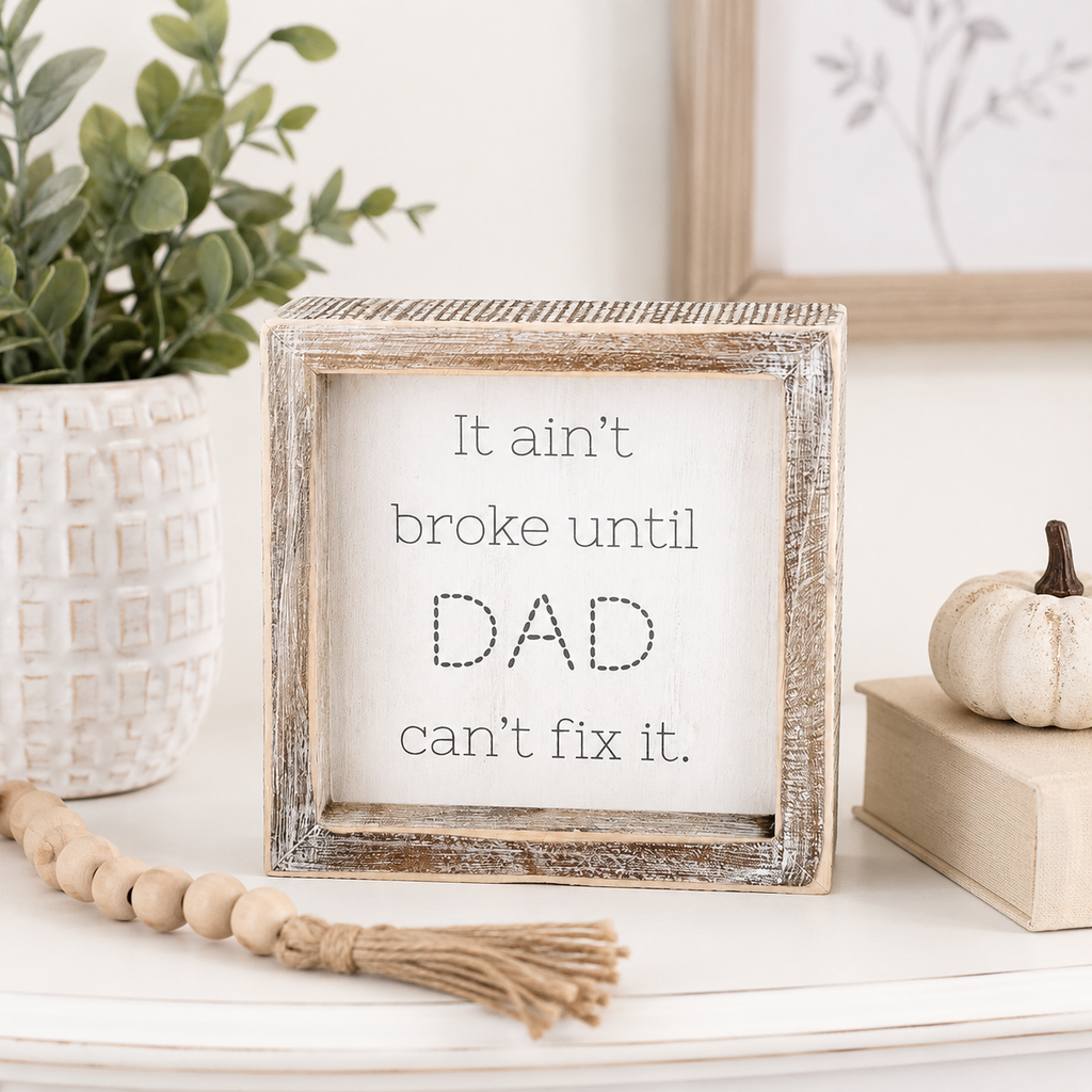 6" Reversible Wood Frame Sign - Dad and Yes | White and Grey