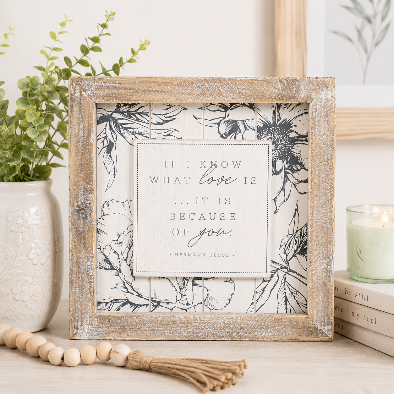 14" Reversible Wood Frame Sign - Say and Know | White and Grey