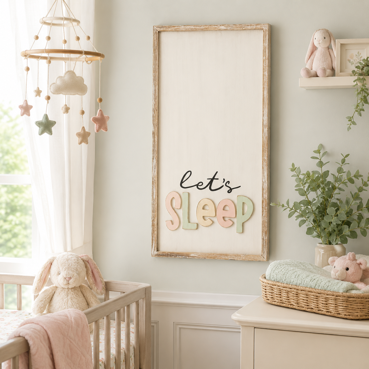 17" x 32" Reversible Wood Frame Sign - Let's Sleep/Let's Play
