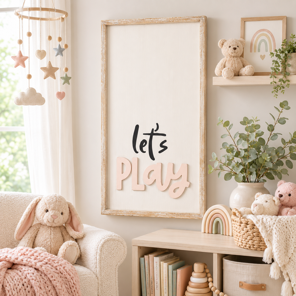 17" x 32" Reversible Wood Frame Sign - Let's Sleep/Let's Play