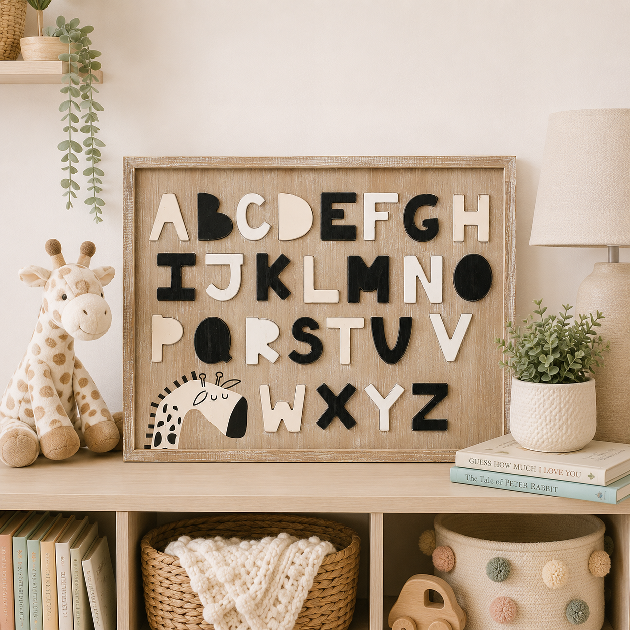 25" x 19" Wood Frame Alphabet Puzzle Sign - Giraffe