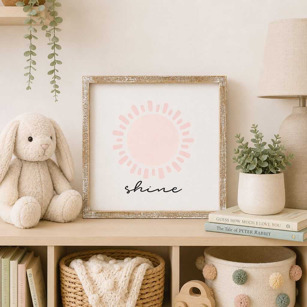13" Reversible Wood Frame Sign - Shine | Animal Crackers Collection
