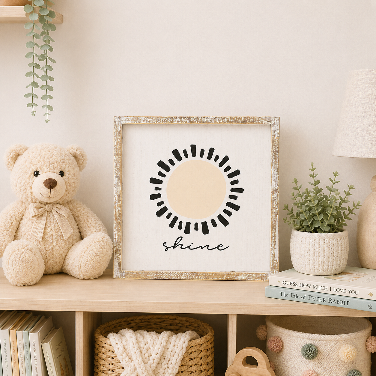 13" Reversible Wood Frame Sign - Shine | Animal Crackers Collection