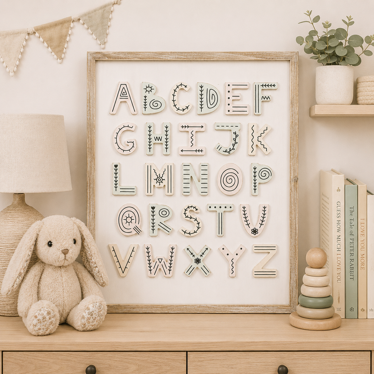 19" x 25" Reversible Wood Frame Sign - Alphabet | Multicolor