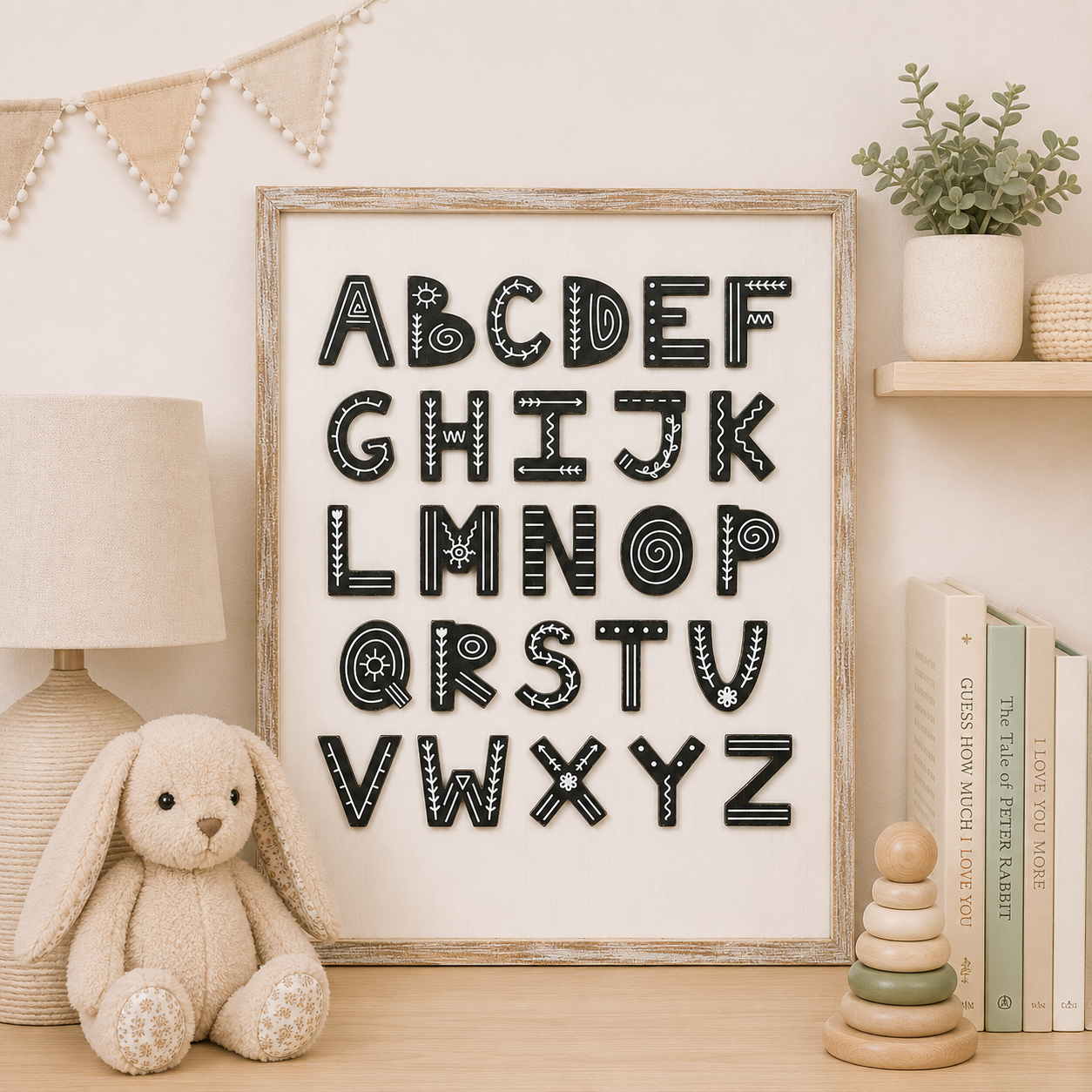 19" x 25" Reversible Wood Frame Sign - Alphabet | Multicolor