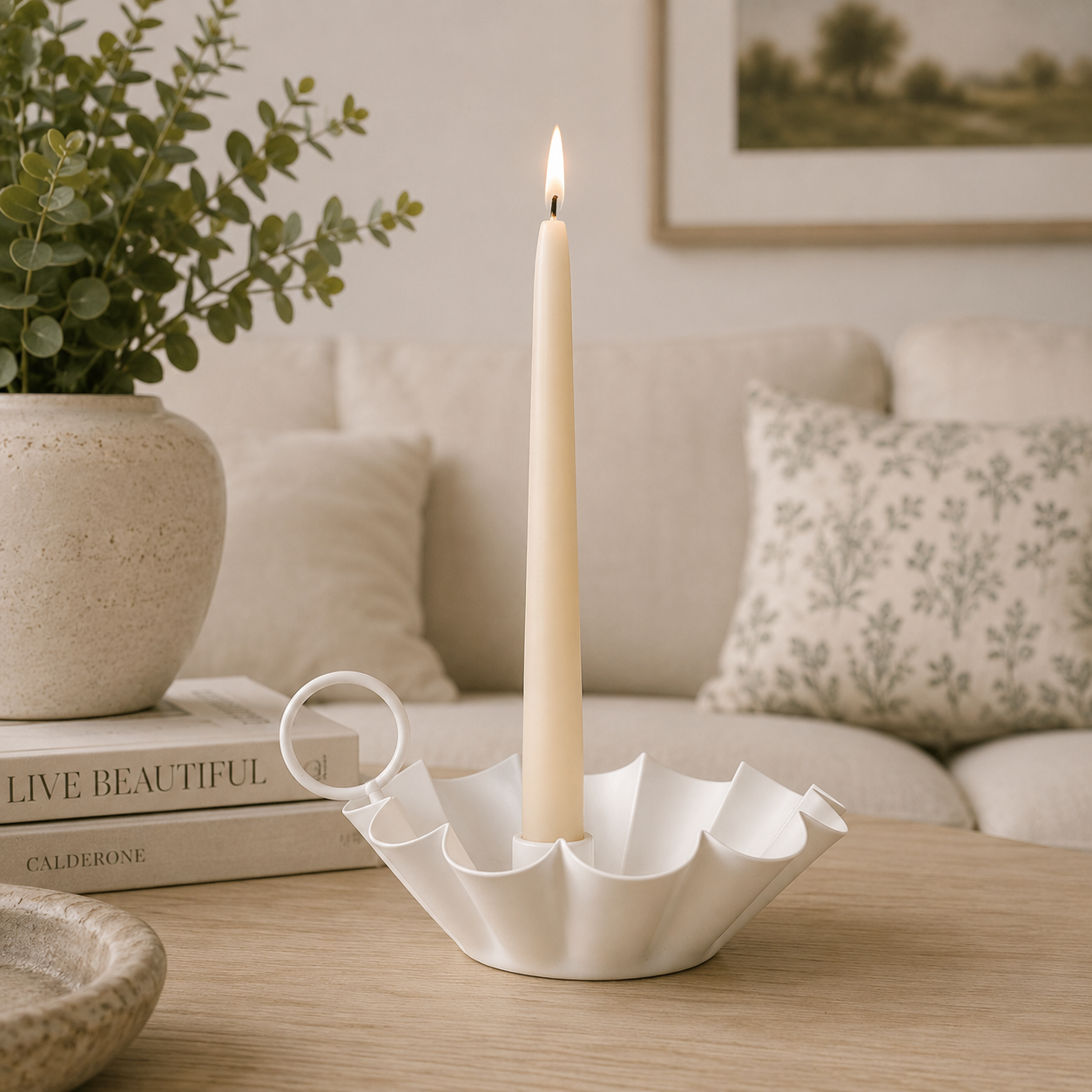 6" Iron Sampat Candle Holder - White