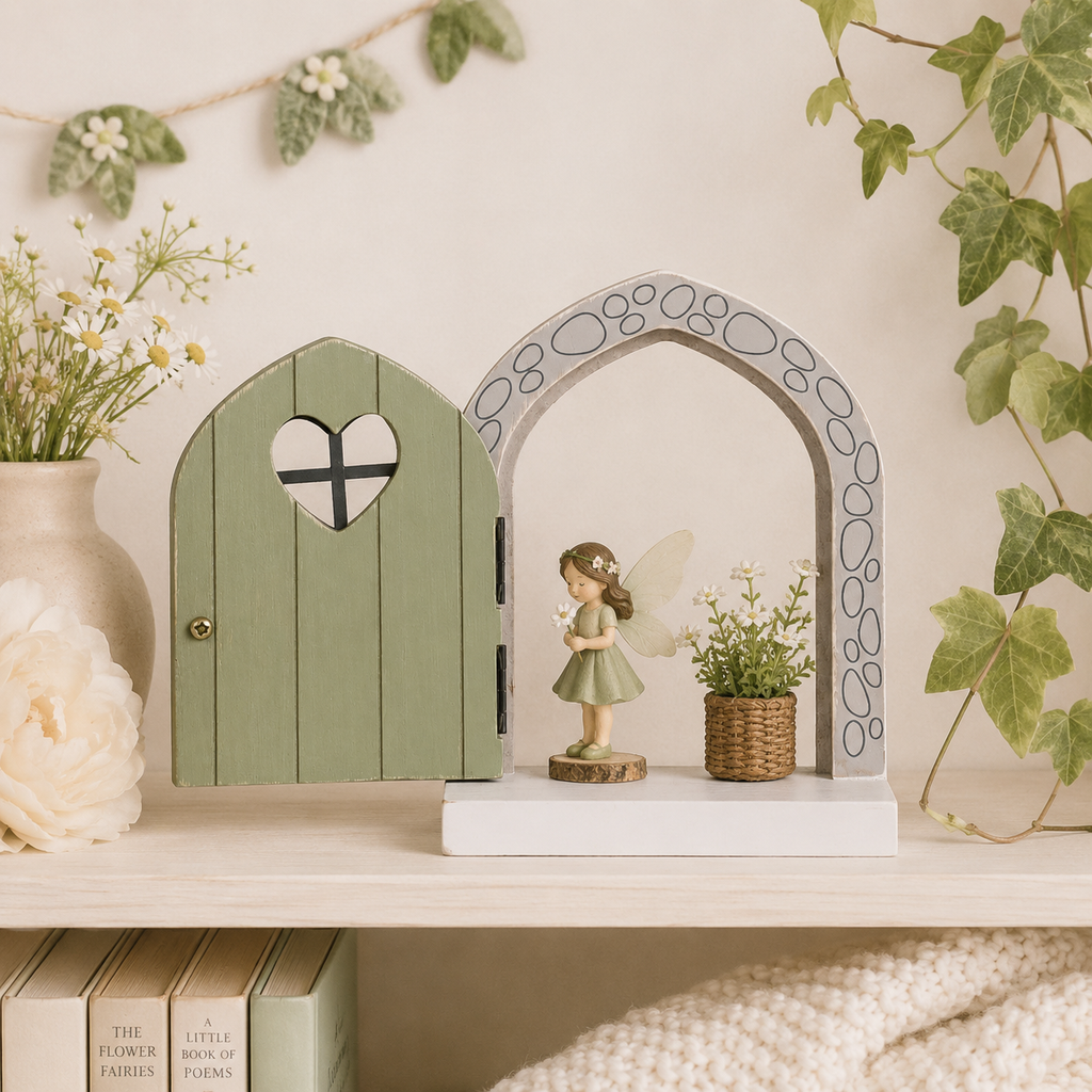 6" Wood Frame with Shelf - Fairy Door | Green and Gray