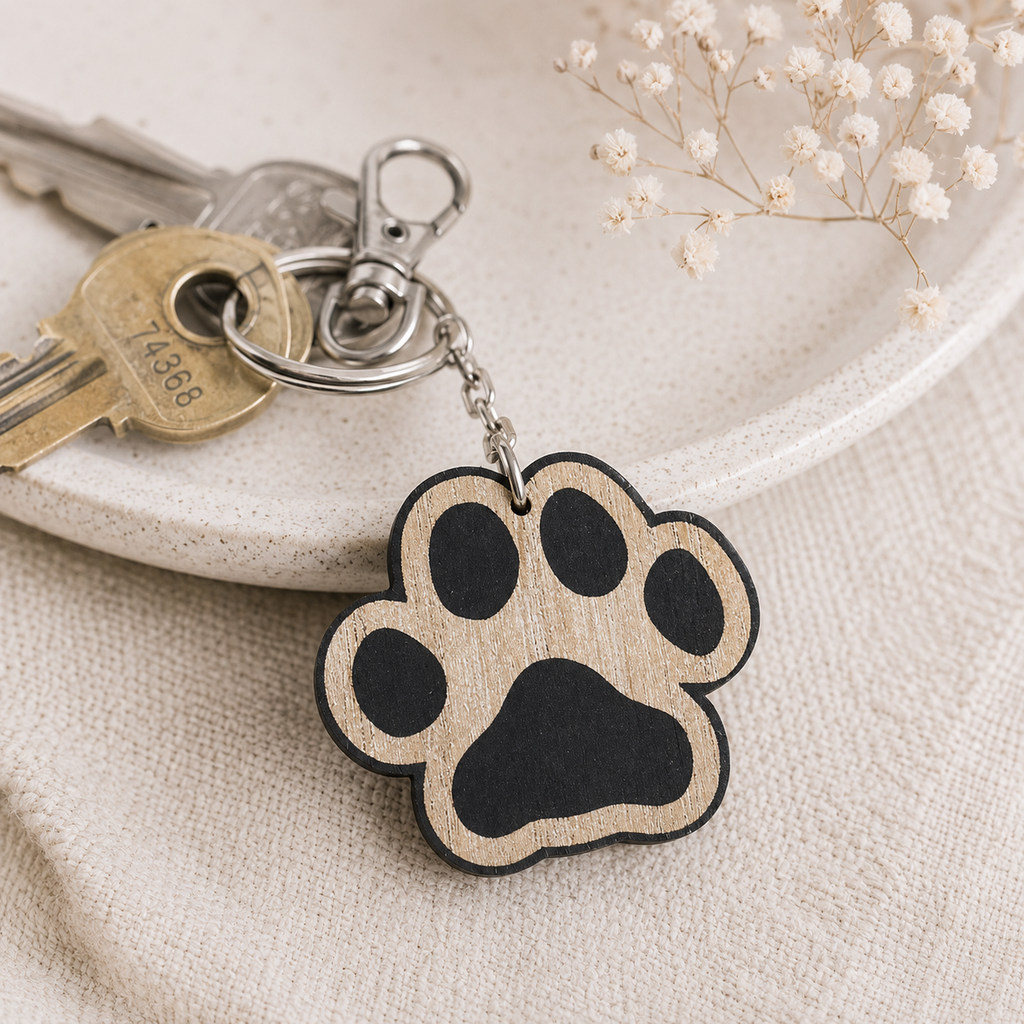 3" Reversible Wood Keychain - Fur Mama | Natural and Black