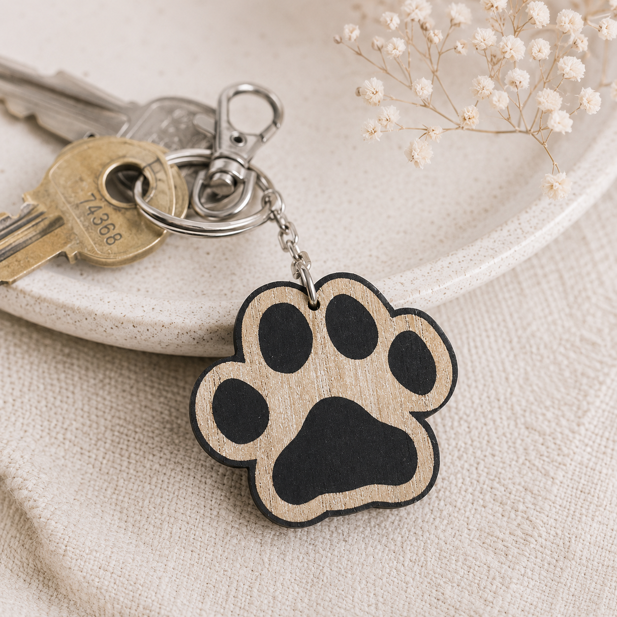 3" Reversible Wood Keychain - Fur Mama | Natural and Black