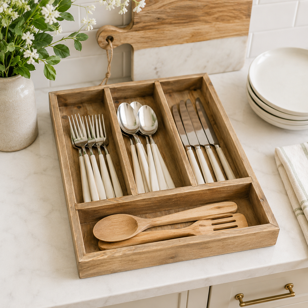 16" x 13" Wood Utensil Organizer Tray - Natural