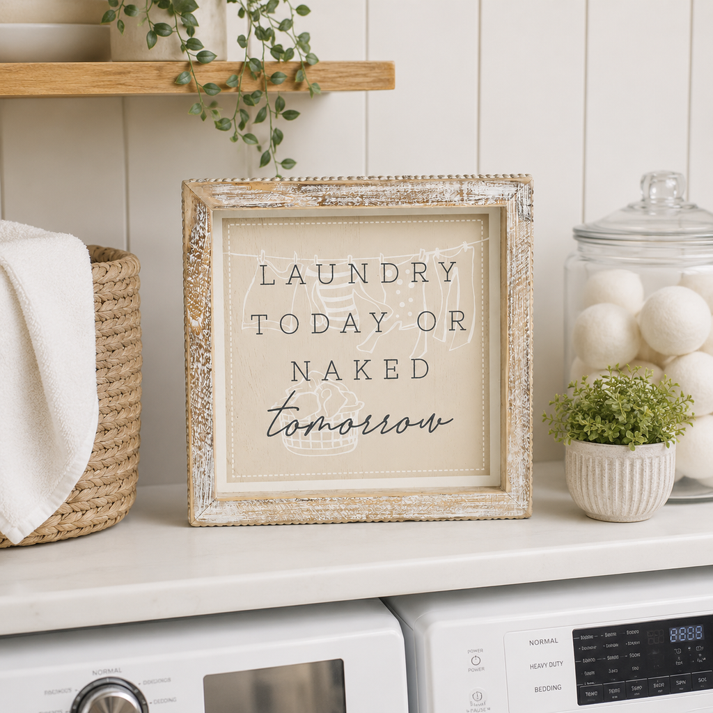 7" Reversible Wood Frame Sign - Ironing/Laundry | Washroom Collection