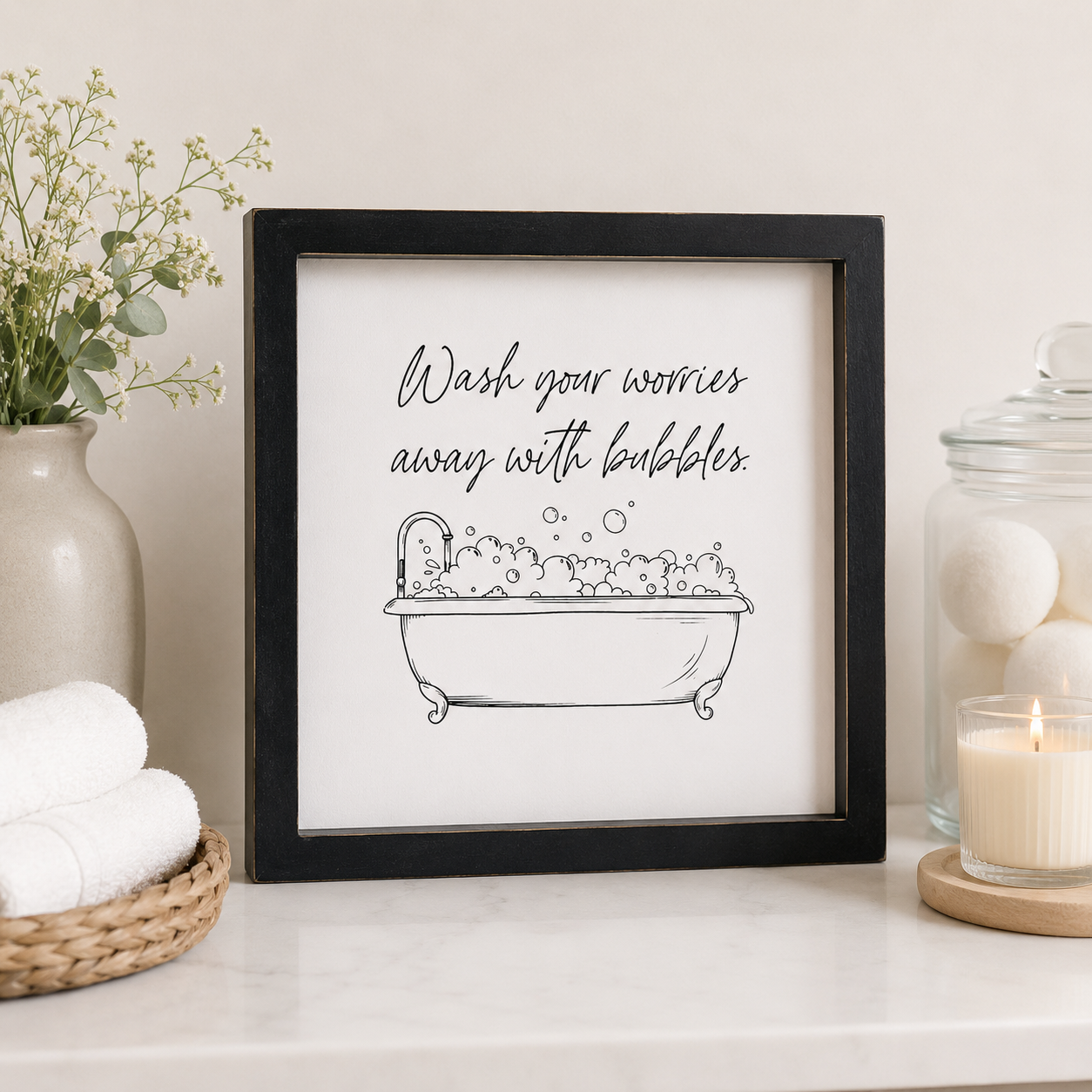 9" Reversible Wood Frame Sign - Bubbles/Seat | Washroom Collection
