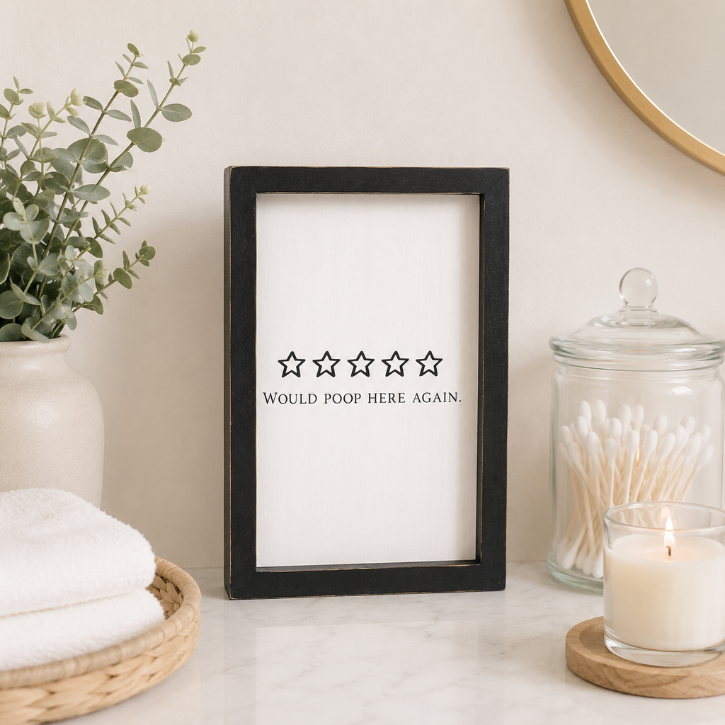 6" x 9" Reversible Wood Frame Sign - Nice Bum/Poop | Washroom Collection