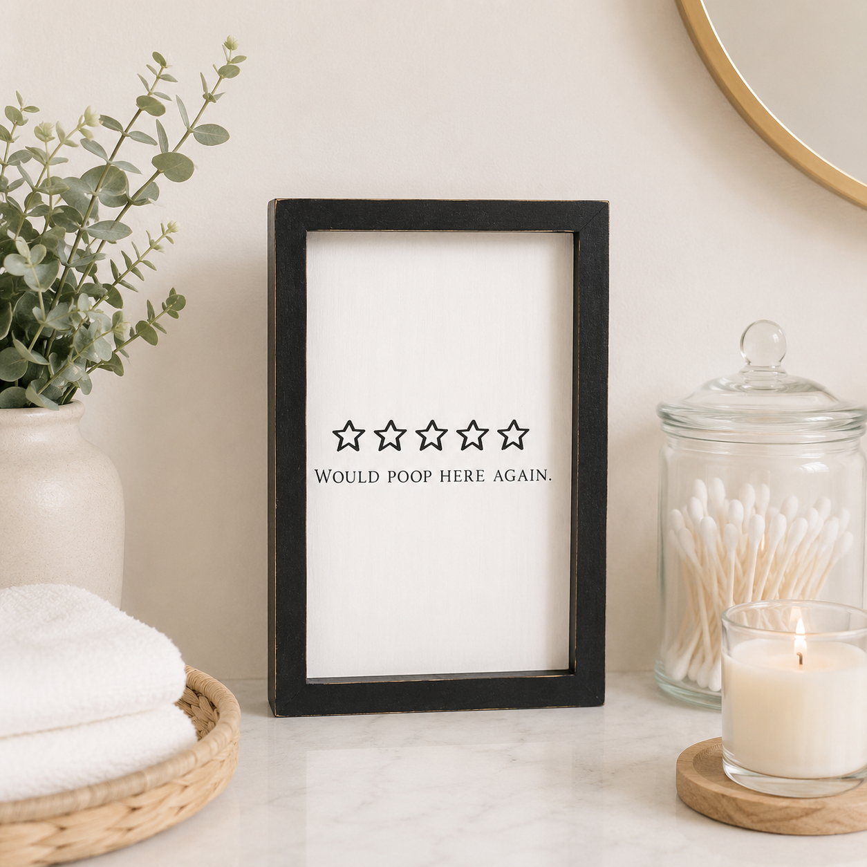 6" x 9" Reversible Wood Frame Sign - Nice Bum/Poop | Washroom Collection