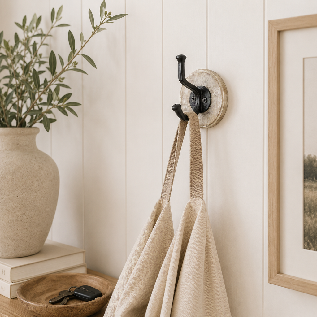 3" Mango Wood Wall Hook - Natural, Black and White