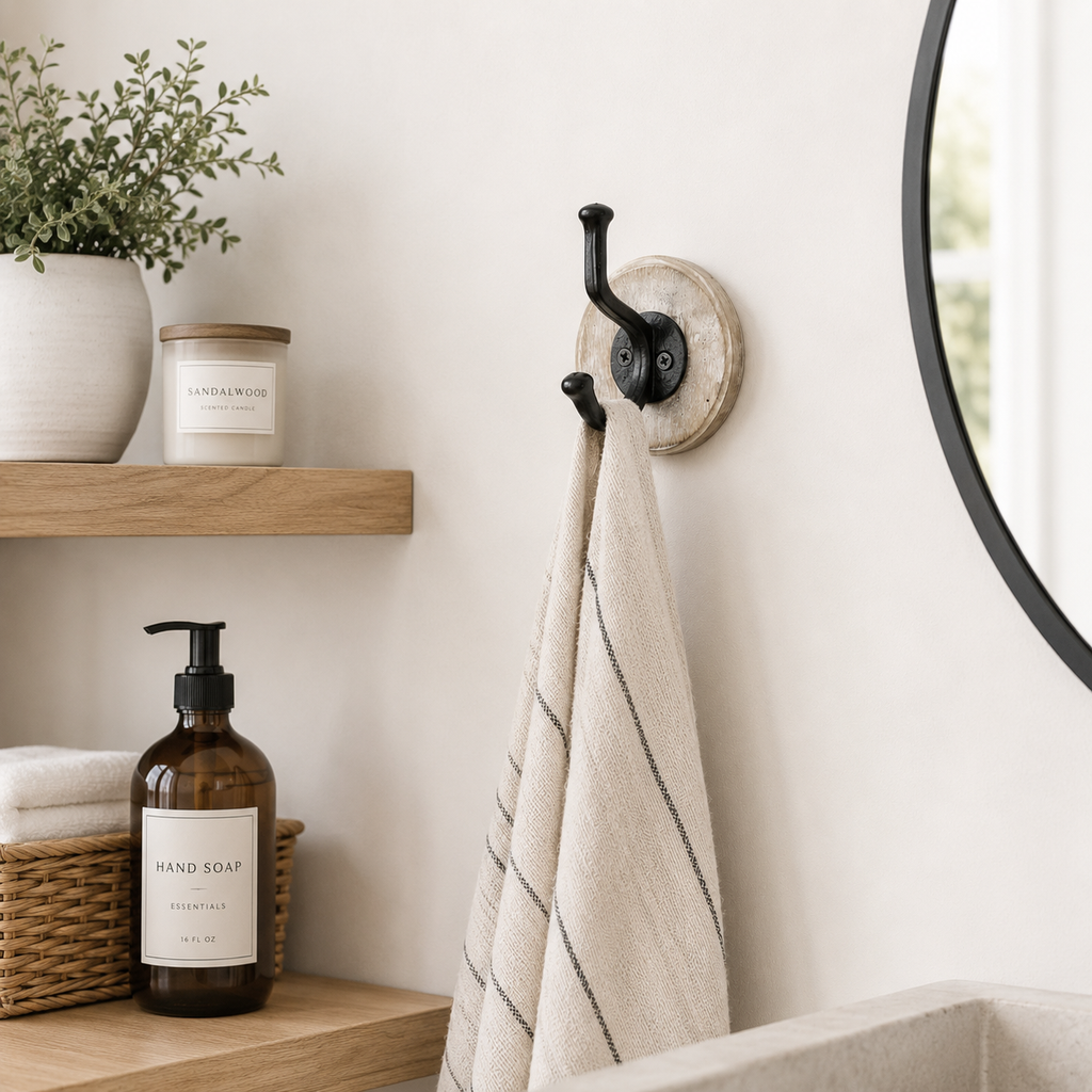 3" Mango Wood Wall Hook - Natural, Black and White