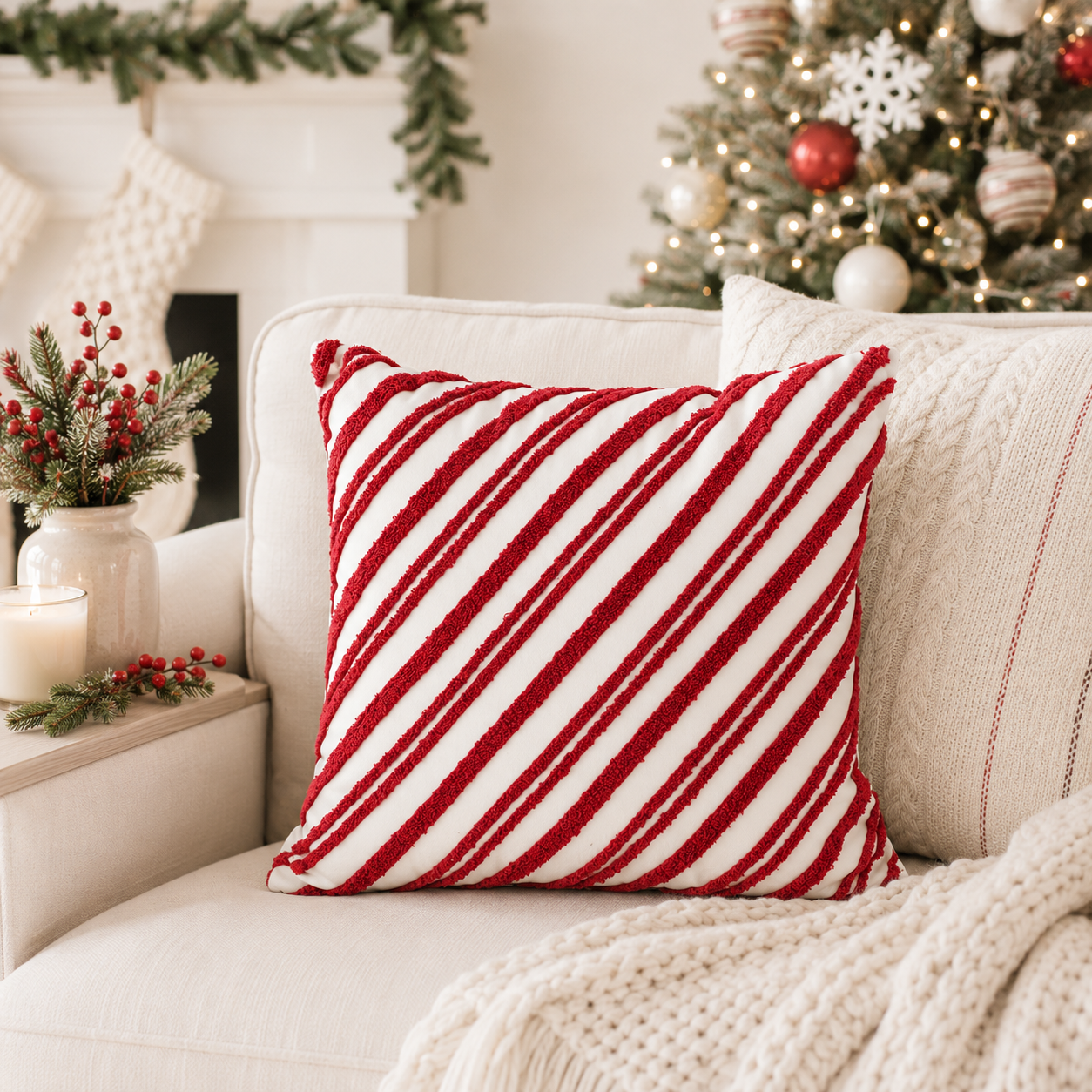 16" Reversible Pillow - Stripe | Red and White