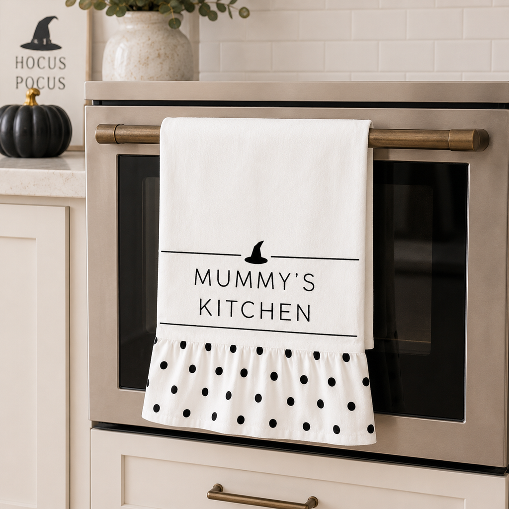 15" x 24" Dish Towel - Mummy's Kitchen | White and Black