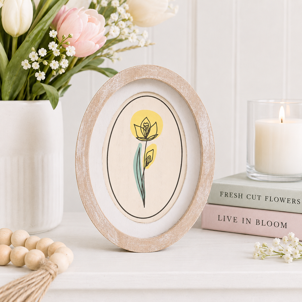 6" x 8" Oval Wood Frame Sign - Daffodil | Multicolor | Bunnies and Blooms Collection