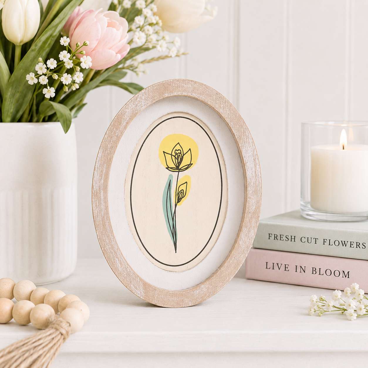 6" x 8" Oval Wood Frame Sign - Daffodil | Multicolor | Bunnies and Blooms Collection