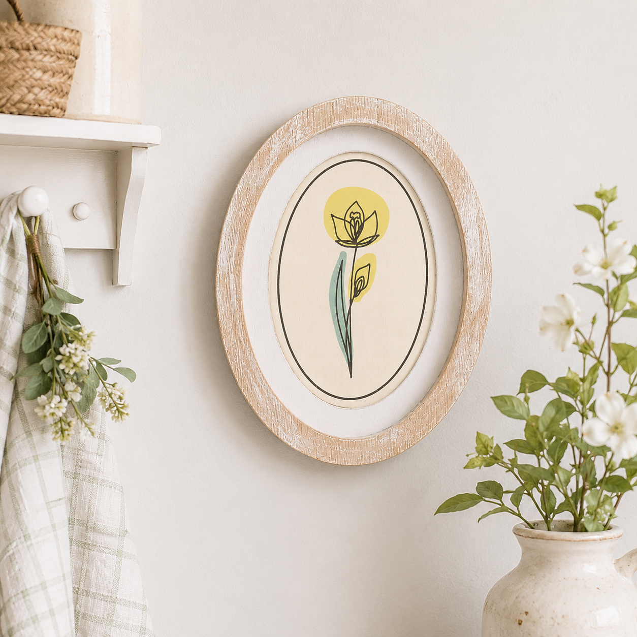 6" x 8" Oval Wood Frame Sign - Daffodil | Multicolor | Bunnies and Blooms Collection