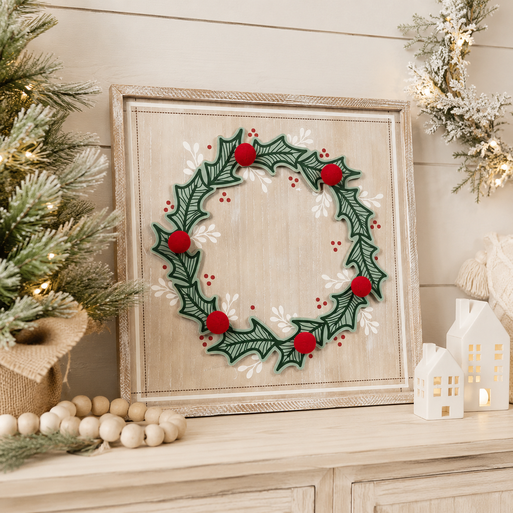 24" Wood Frame Sign - Wreath | Multicolor