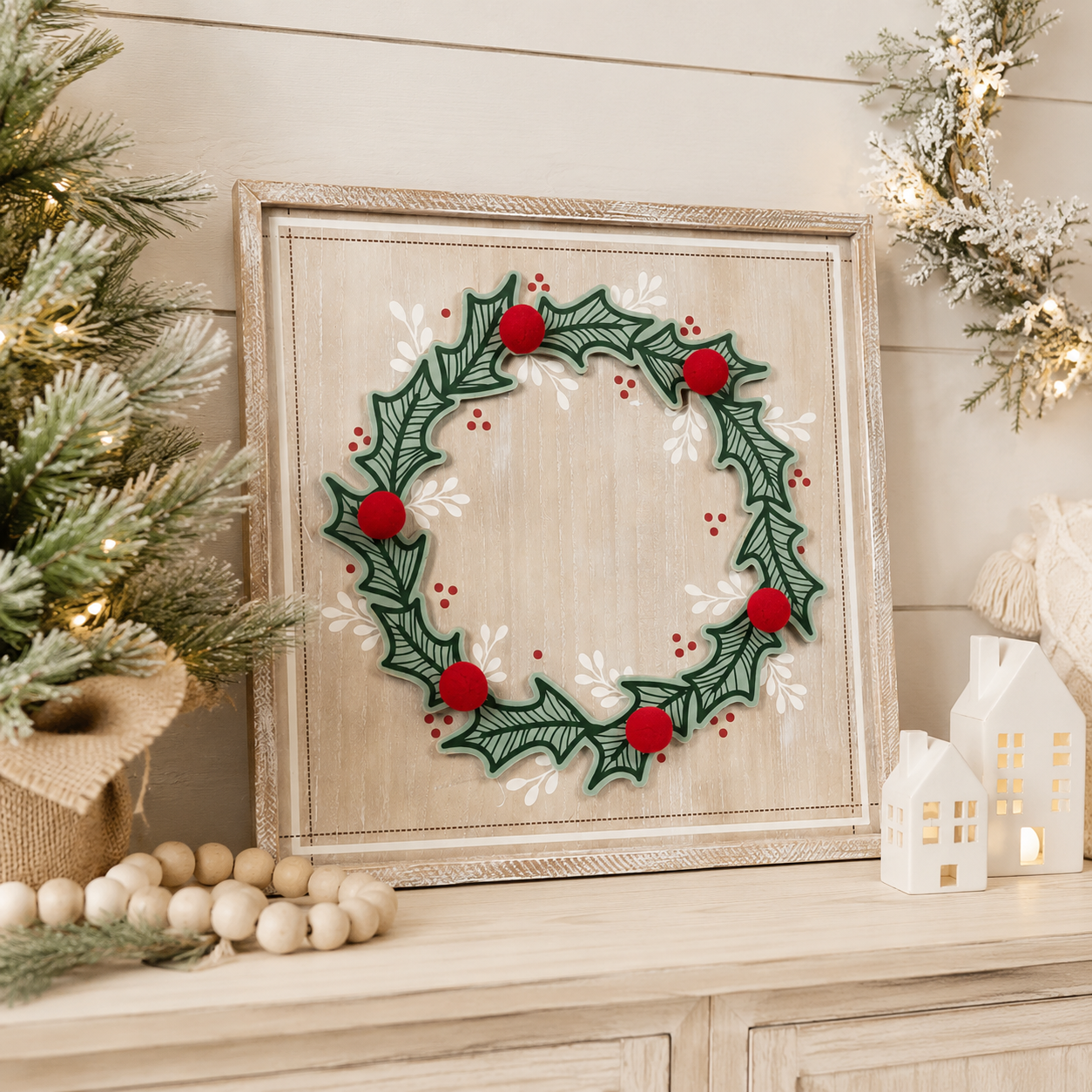 24" Wood Frame Sign - Wreath | Multicolor