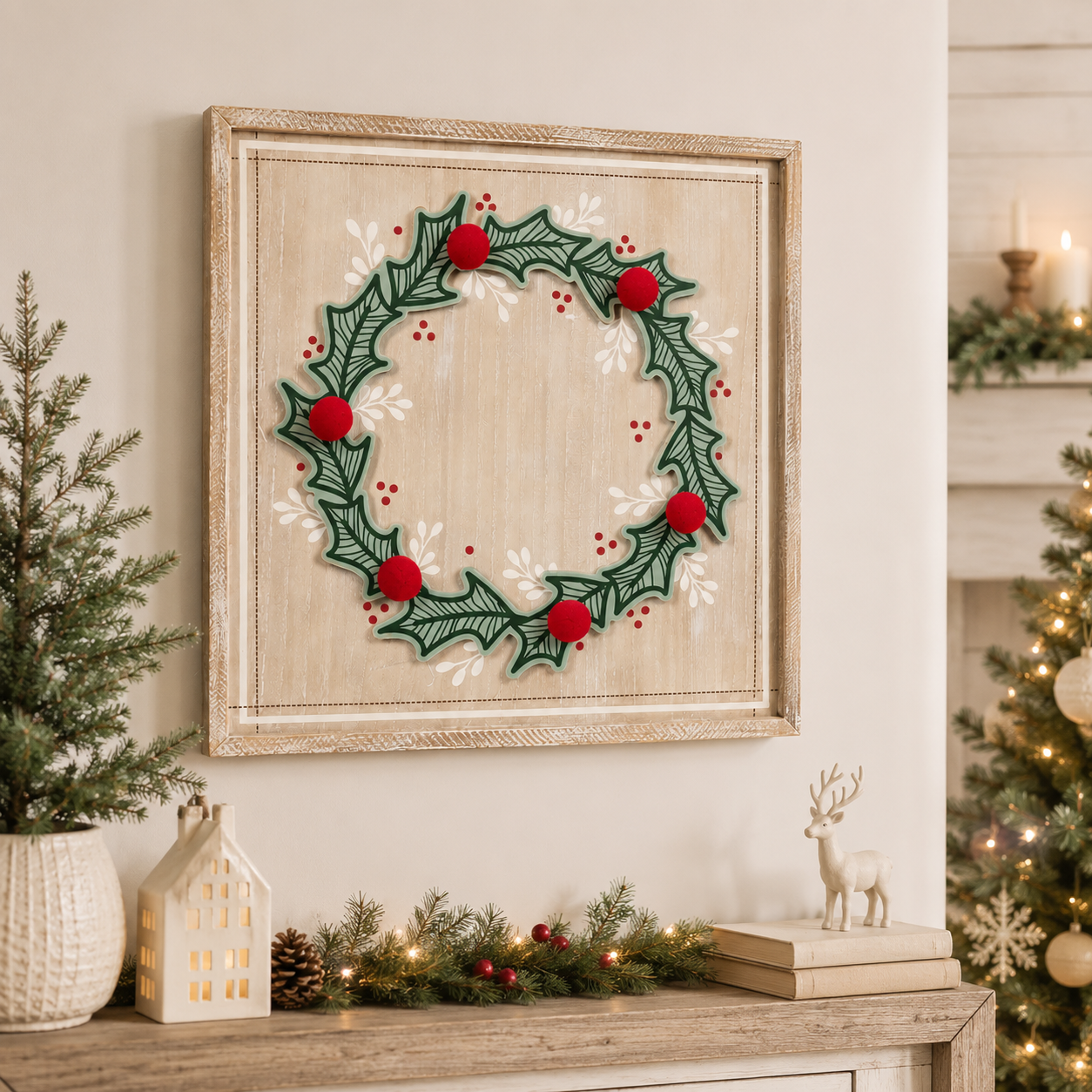24" Wood Frame Sign - Wreath | Multicolor