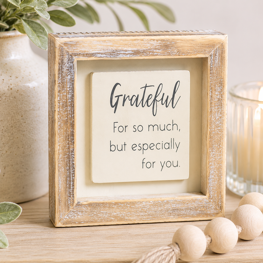 5" Wood Frame Sign - Grateful | White and Gray