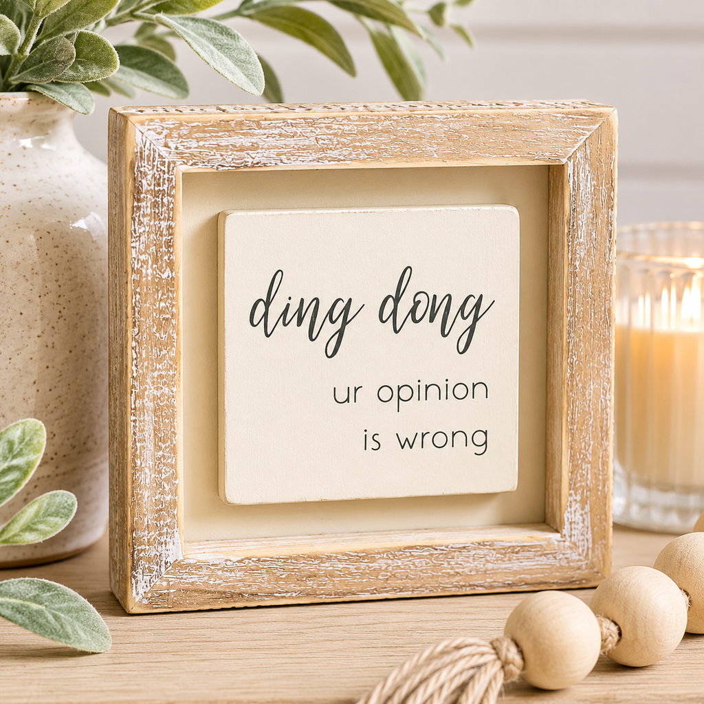 5" Wood Frame Sign - Ding Dong | White and Gray