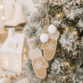 11" Reversible Hanging Wood Ornament - Mittens | Natural, White and Black
