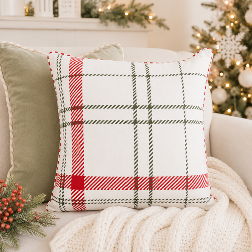 14" Reversible Pillow - Candy Cane | White, Red and Green