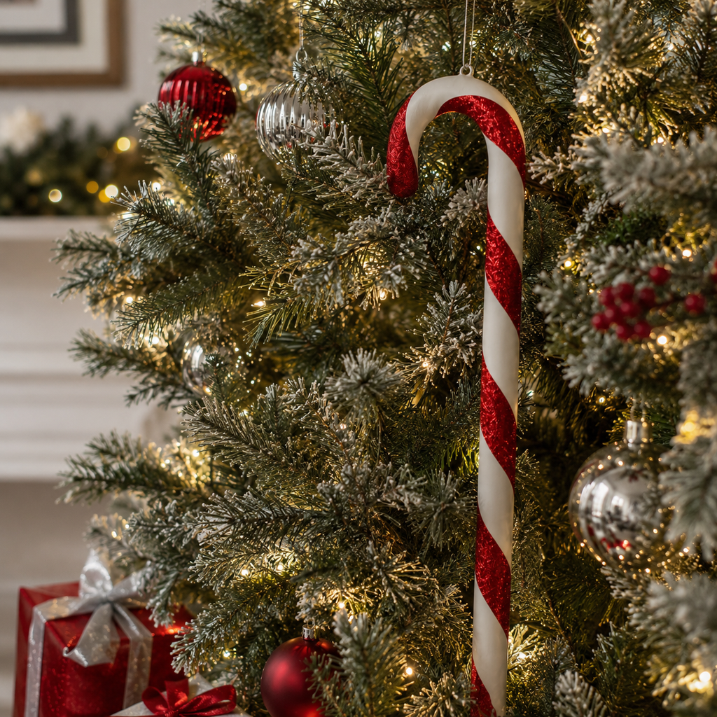 24" Candy Cane Ornament - White and Red