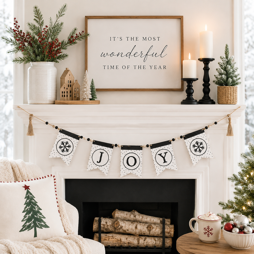 35" Reversible Wood Swag with Beads - Boo and Joy | White and Black