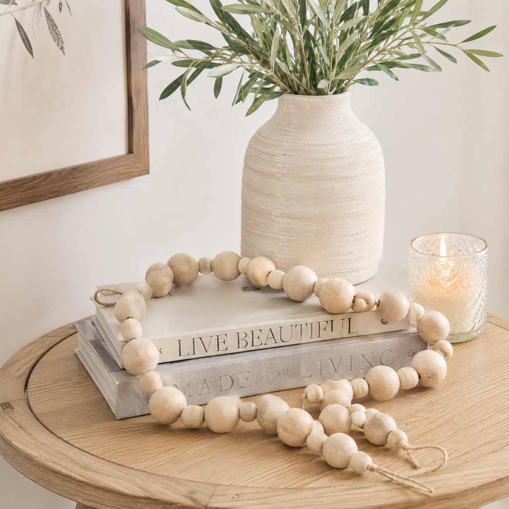 32" Wood Bead Garland - Natural