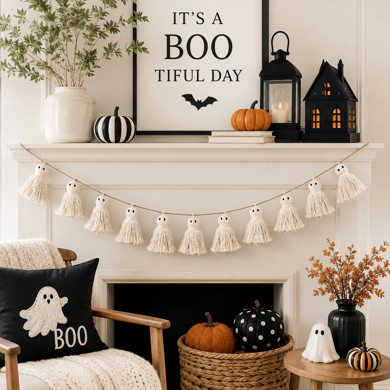 60" Ghost Garland - White and Black
