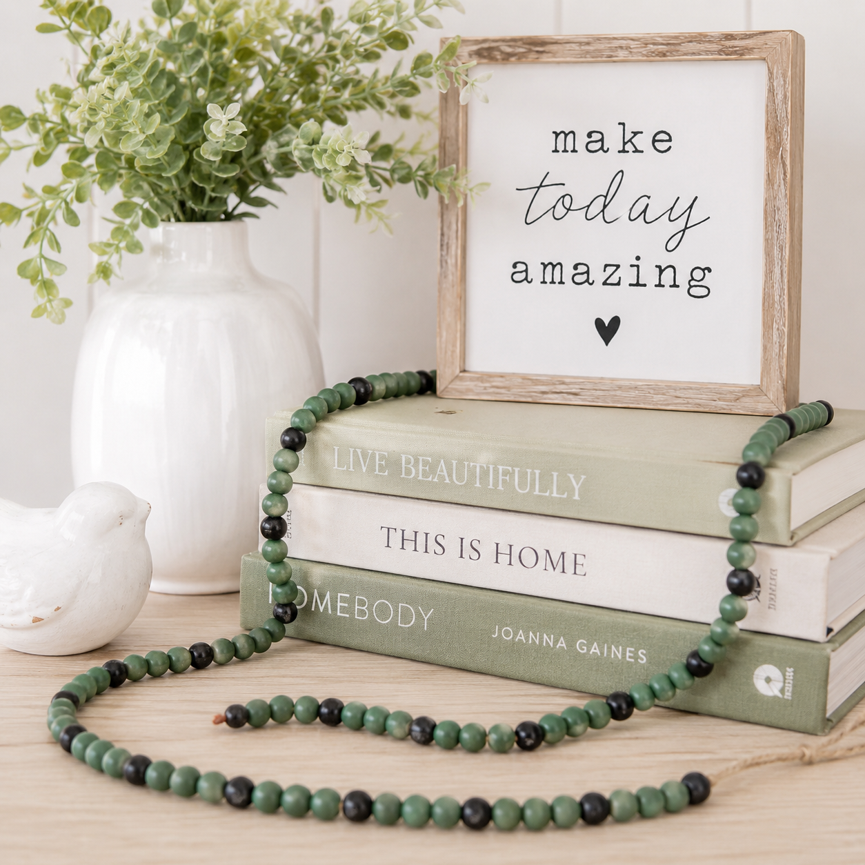 60" Wood Bead Garland - Green and Black