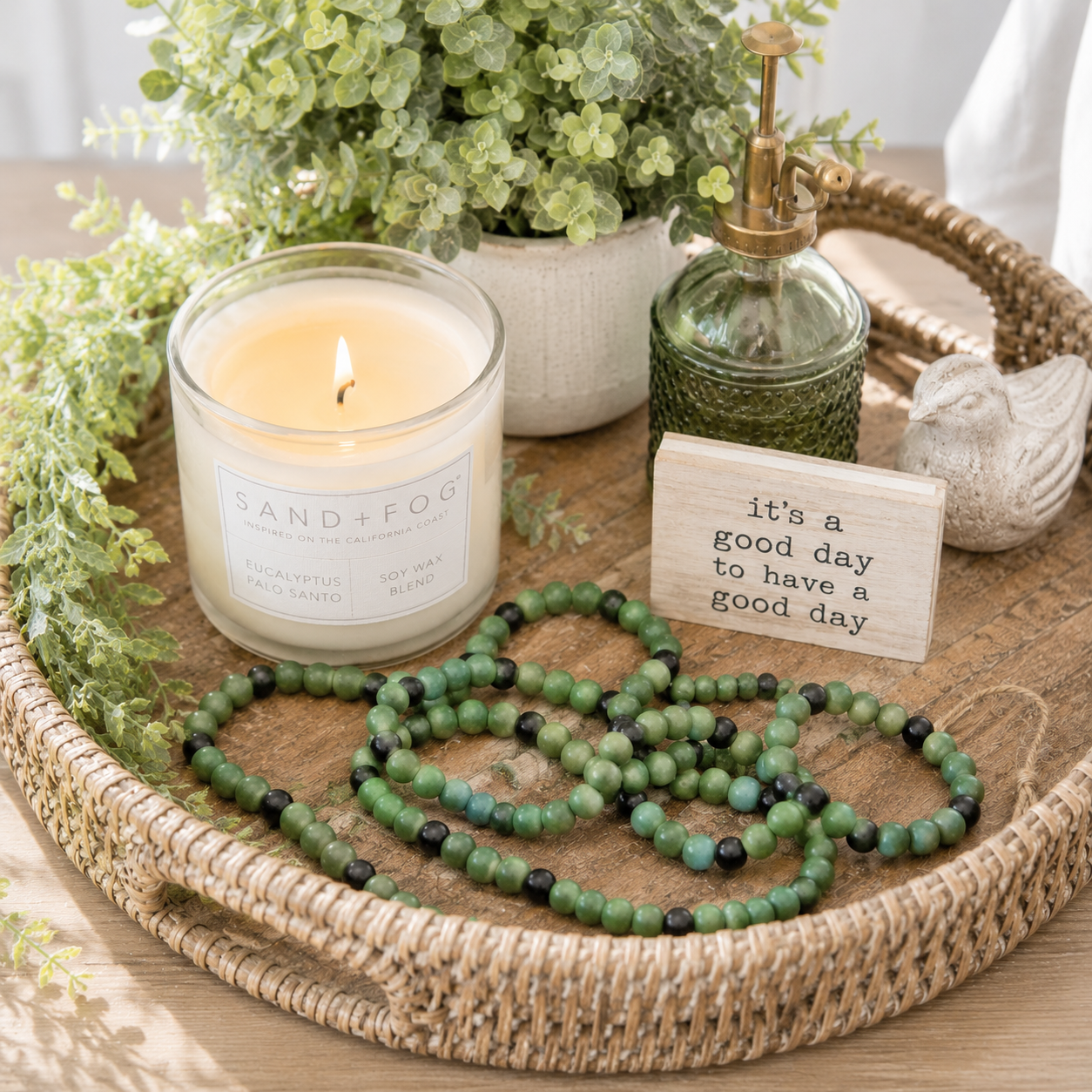 60" Wood Bead Garland - Green and Black