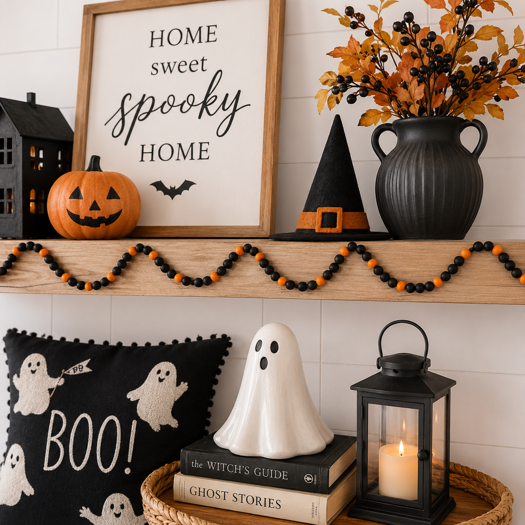 60" Wood Bead Garland - Black and Orange