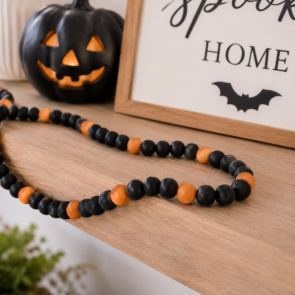60" Wood Bead Garland - Black and Orange