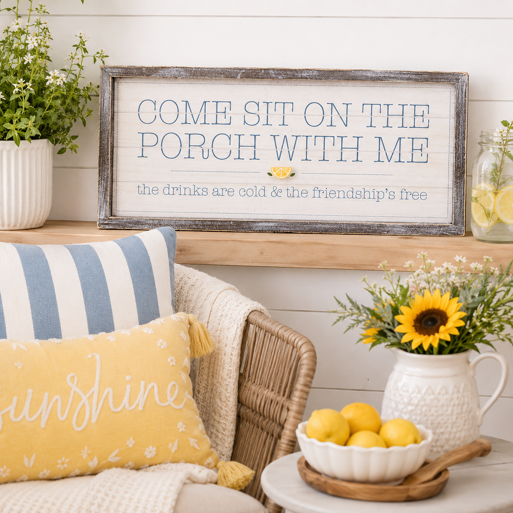25" x 11" Reversible Wood Framed Sign - Porch and Friends | Multicolor